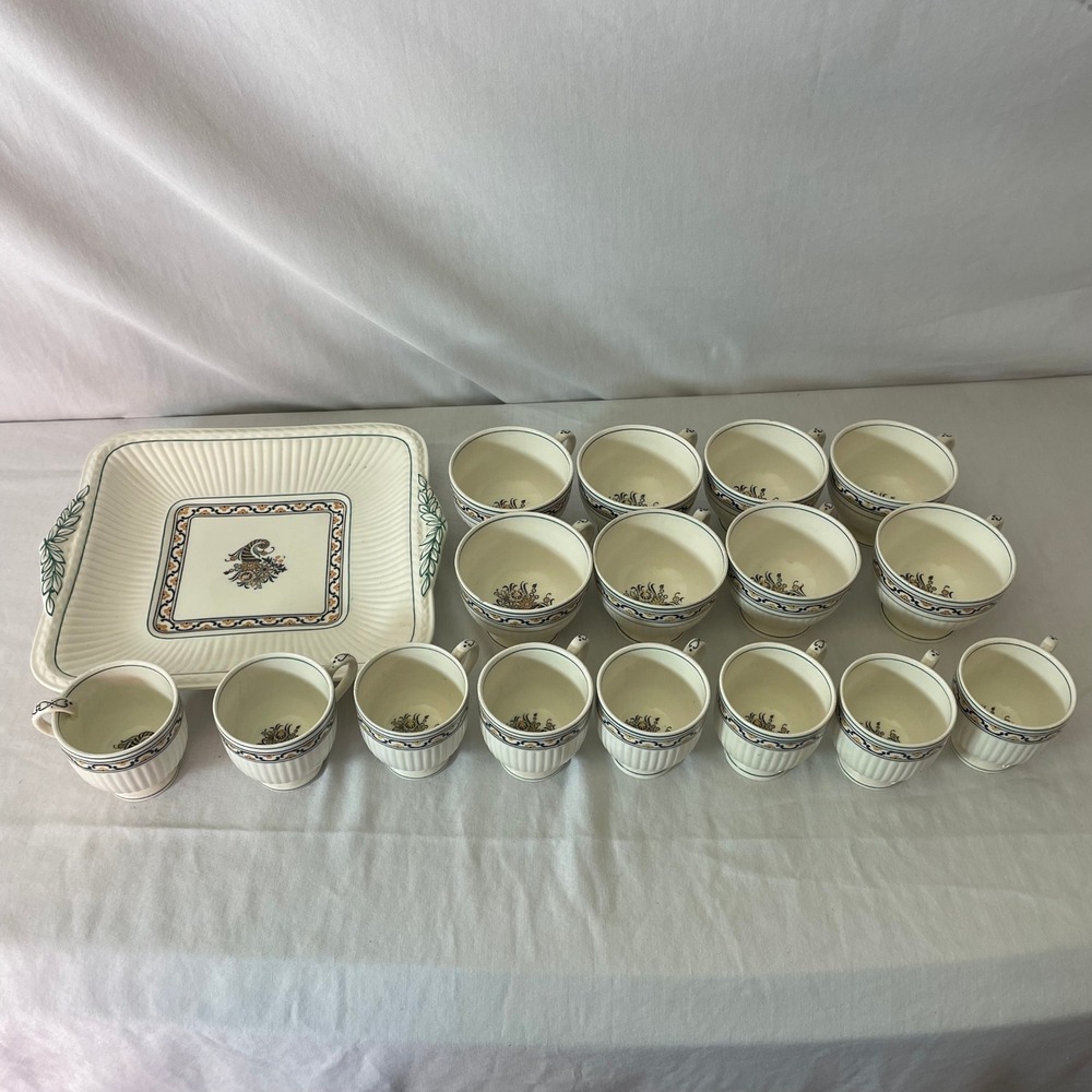 Vintage Ceramic‎ Serving Set Tray & 16 Cups Floral Design Tea Party